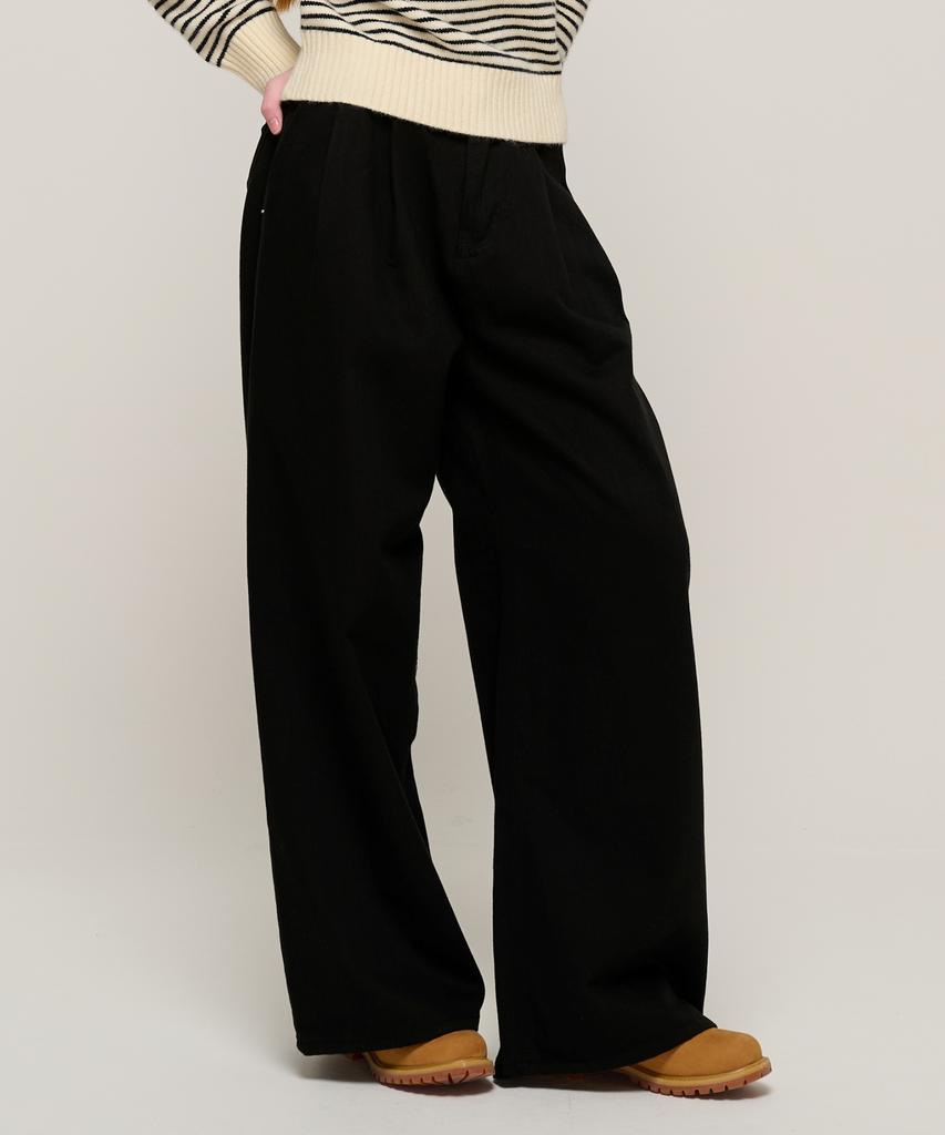 CARGOBROS FOR WOMAN Premium Cotton Double-Pleat Wide Pants (Black)