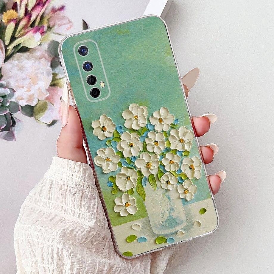 Для Realme 7 Global RMX2155 / Realme 6 6Pro RMX2001 RMX2061 Чехол Прозрачный Мягкий ТПУ Покрытие Цветы Милый Мультяшный Дракон Funda