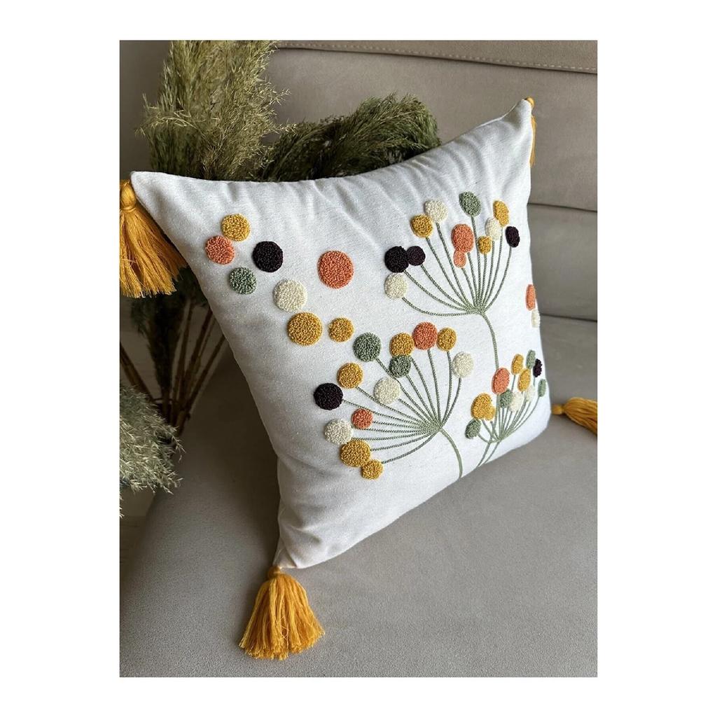 Starstalia Home White Fabric Punch Embroidered Throw Pillow Cover