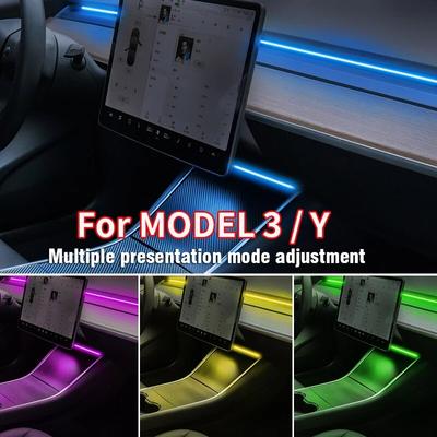 НОВЫЙ для Tesla Model Y 3 RGB комплект окружающего освещения приборной панели, центральная консоль, центральная лампа, управление через приложение, светодиодные ленты, USB неоновое освещение