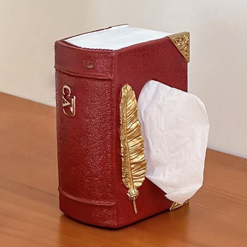 Book Style Tissue Box Holder Vintage European Designs Multifunctional Storage Organizer For Home Office Decoration