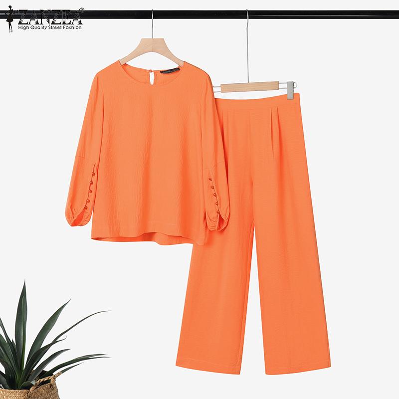ZANZEA Женский повседневный костюм из двух частей с длинным рукавом и брюками