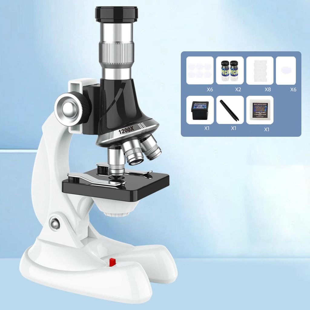 Microscope for Kids Science Experiment Toy up to 100-1200x Magnification Stem Kits with 8 Slides