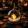 Spooky Pumpkin Ball Decor Halloween Clear Hanging Decoration, Glowing Sphere Ornament with Skeleton, Transparent Pumpkin, Spider Web, Black Cat Decor,