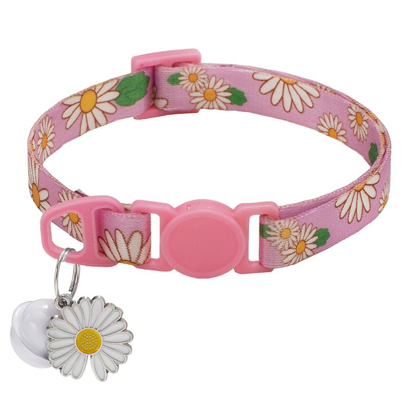 Elegant Western Tiny Dog & Cat Collar Cute Daisy Pendant Floral Pattern Breakaway Buckle Durable Polyester Airtag