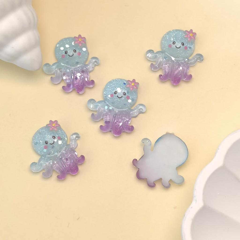 New Cute Resin Ocean Sea Animals Cute Glitter Shell Octopus Starfish Turtle Whale Cabochons Scrapbooking DIY Jewelry Craft Decor