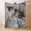 Modern Sleeping Cat Pattern Print Flannel Blanket - Soft and Comfortable Blanket for Bed, Sofa, Office, Gifts, Camping, and Travel - Machine Washable,