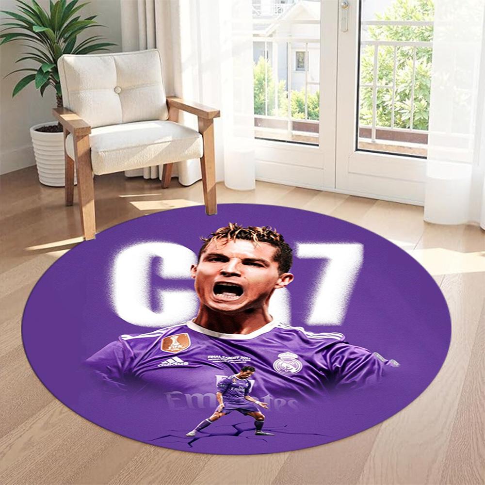 Cristiano Ronaldo Round Area Rug Perfect for Outdoor Dining Room Kitchen Bedrooms Antislip Round Carpet Anime Office Decor Perfect Gift for Women Men