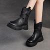 British Style Thick Soled Genuine Leather Mid-calf Boots Versatile Women's Flat Platform Shoes
