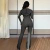 Женские спортивные костюмы из 2 предметов: толстовки на молнии с капюшоном и расклешенные брюки, вязаные в рубчик, сексуальные облегающие костюмы для тренировок