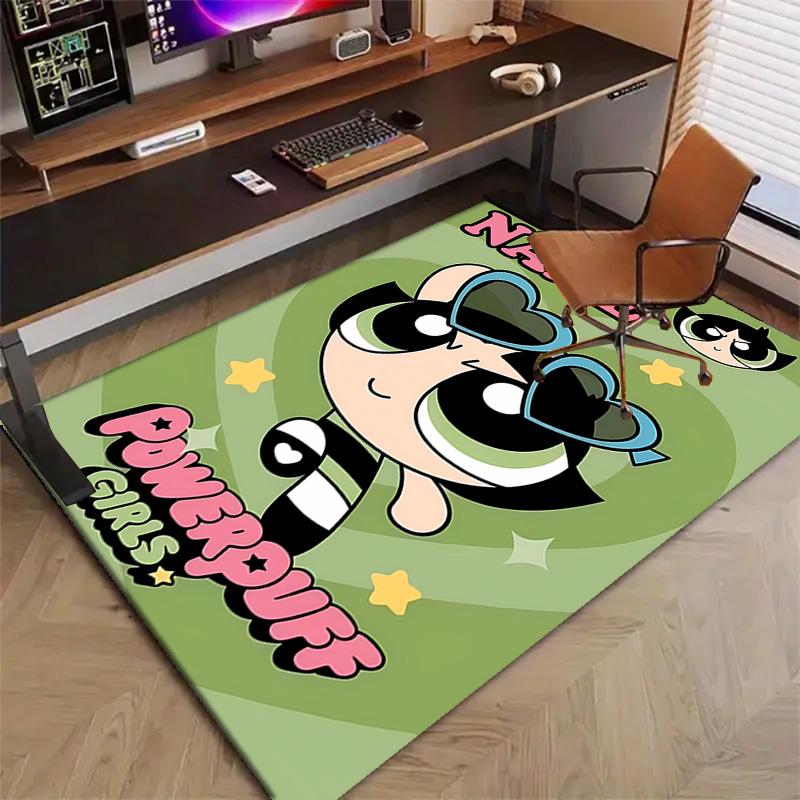 Custom The Powerpuff Girls Mat Personalized Name, Polyester Washable Indoor Entryway Rug, Gift for Christmas, Easter, Thanksgiving Day