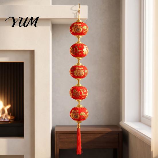Traditional Blessing Lantern Suede Gourd Shaped with Auspicious Carp & Fu Pattern, Chinese Lantern, Decorative Hanging Ornament for Home Lunar