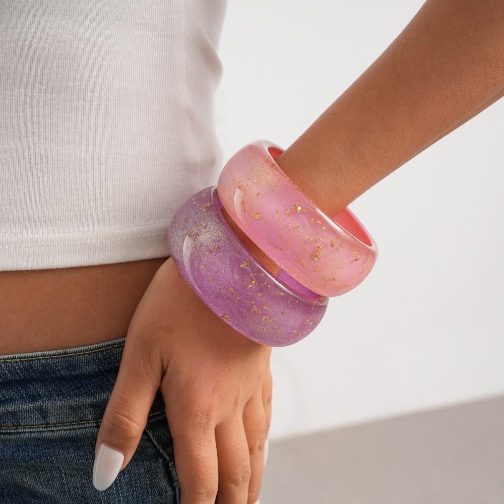 Smudging Aurora Dopamine Bangle Resin Retro Hand Ring Fashion Women Wide Bracelet Girls