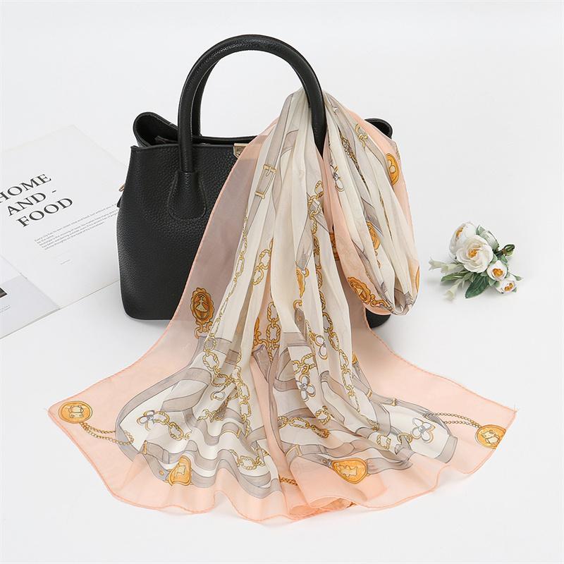 Scarves Natural Style Spring and Autumn Printed Flowers and Birds Rectangle Sun Protection Chiffon Scarf
