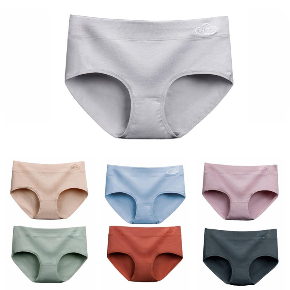 4pcs Solid Color Women Underwear Lingerie Mid Waist Briefs Breathable Cotton Panties Lady