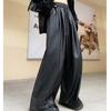 Модные уличные черные широкие брюки из искусственной кожи, женские однотонные прямые свободные повседневные брюки, женские элегантные облегающие винтажные женские брюки с высокой талией 25620