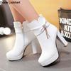 Модные Элегантные Короткие Ботинки Осенне-Зимняя Обувь Женские Ботильоны на Платформе Милые Черные Белые Розовые на Каблуке БАХРОМА Вечерние Танцевальные Туфли Женские
