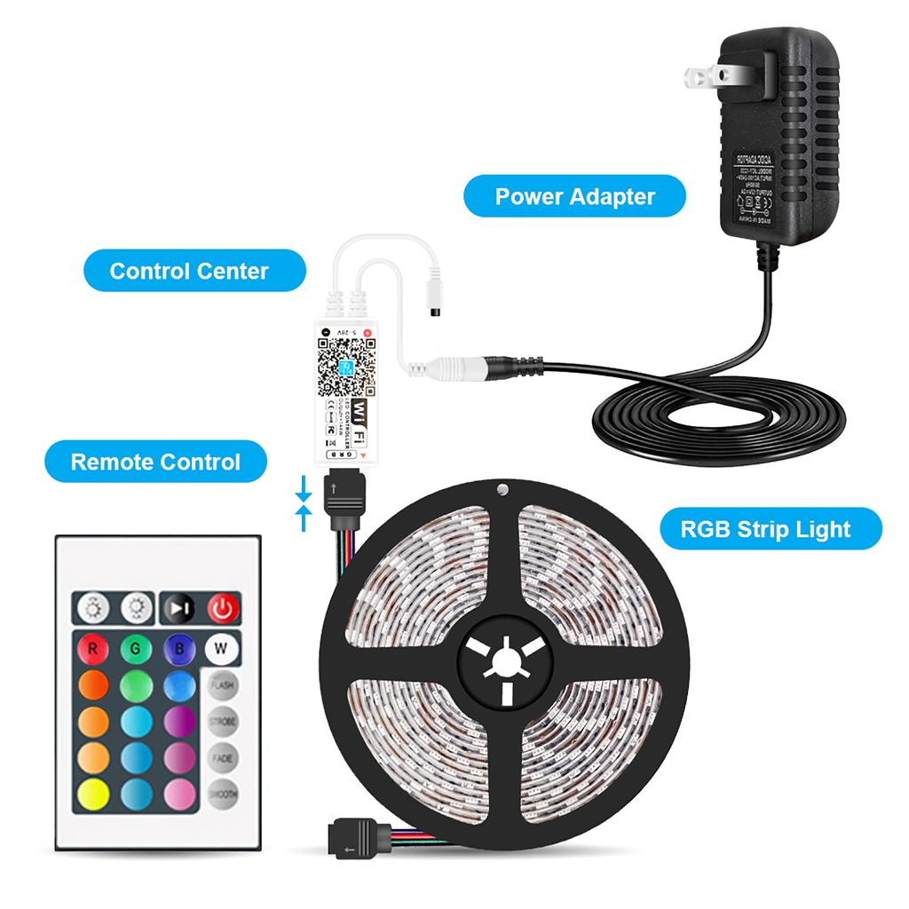 Wi-Fi RGB LED Strip Lights Waterproof 16.4ft 150 LEDs with IR Remote Control Wi-Fi Controller Smart APP Voice Control Timer Color Changing 5050