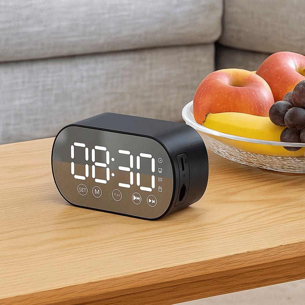 Rechargeable Bluetooth Speaker HD Mirror Display Music Player LED Digital Alarm Clock Office