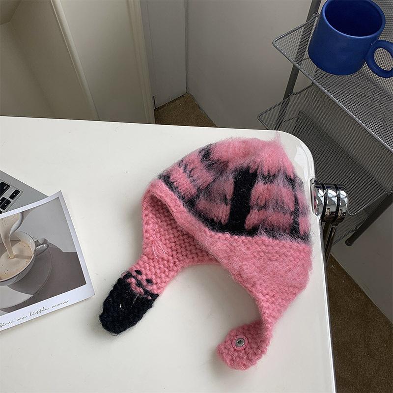 Mohair Racking Flying Hat Women Korean Knitted Hat Warm Wool Hat Ear Protection Ski Hat