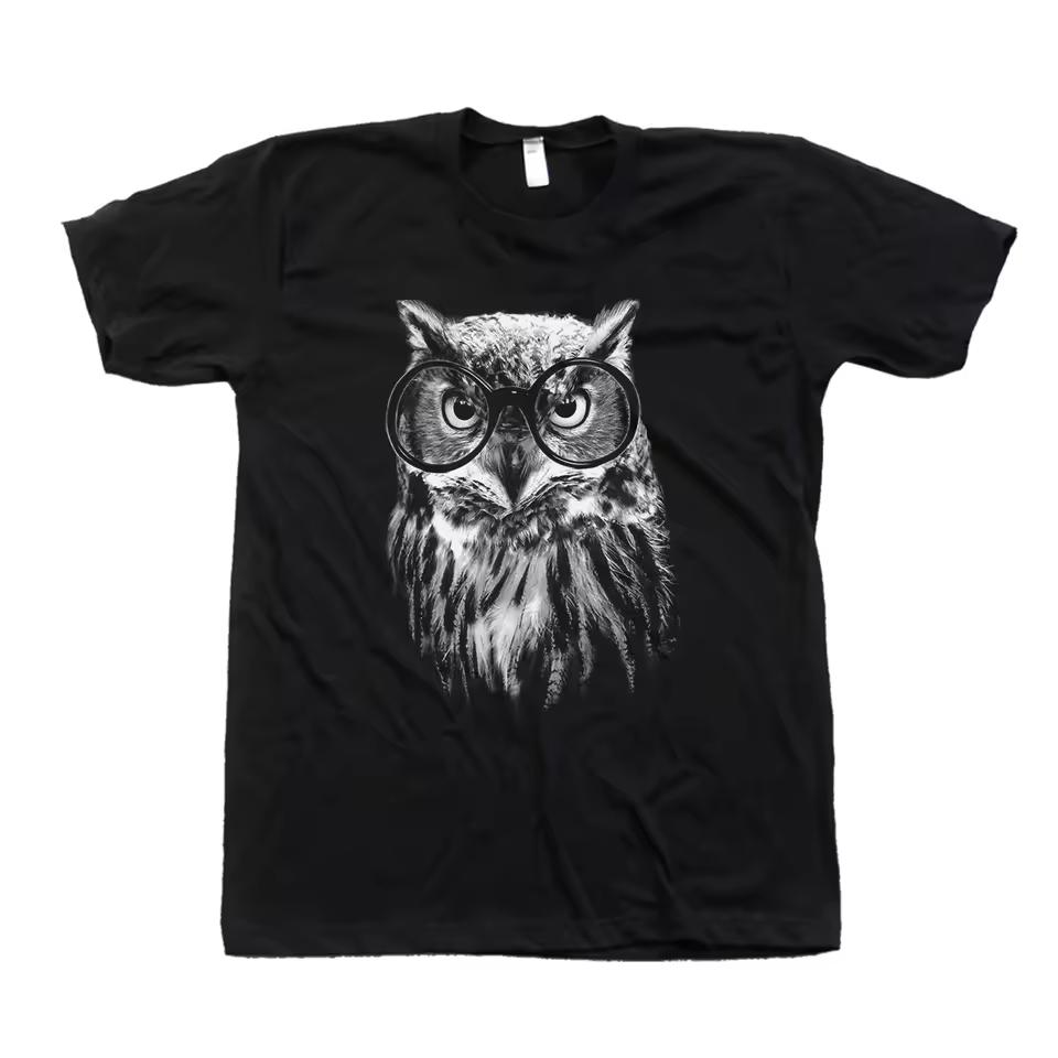 Owl with Glasses T-Shirt Men's Clothing Women's Crew Neck Nature Animal T Shirt High-quality Summer Streetwear