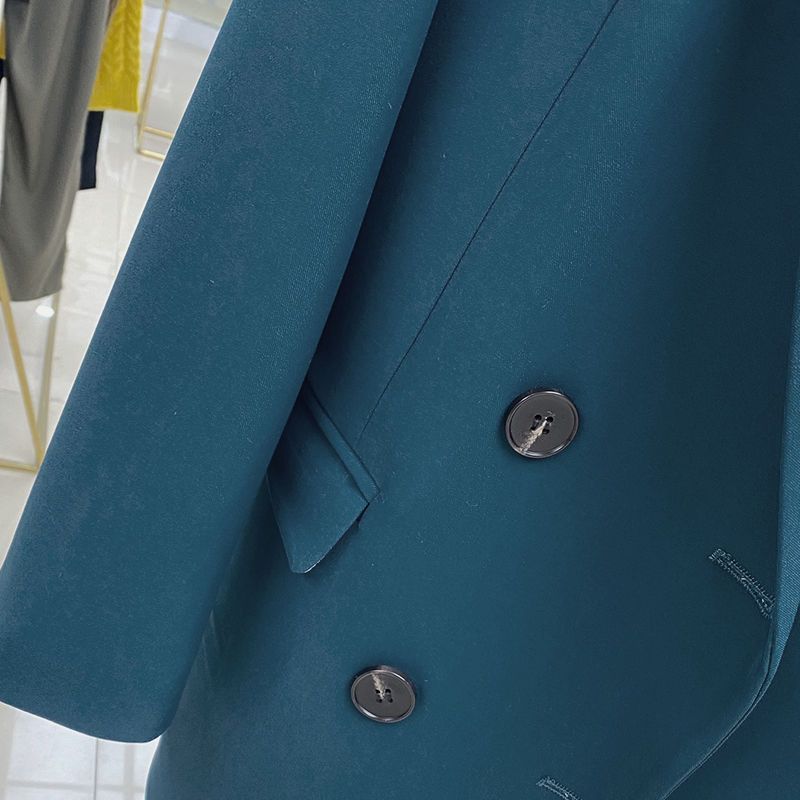 Свободные синие офисные женские блейзеры в гонконгском стиле, двубортный блейзер с зубцами, женская офисная одежда