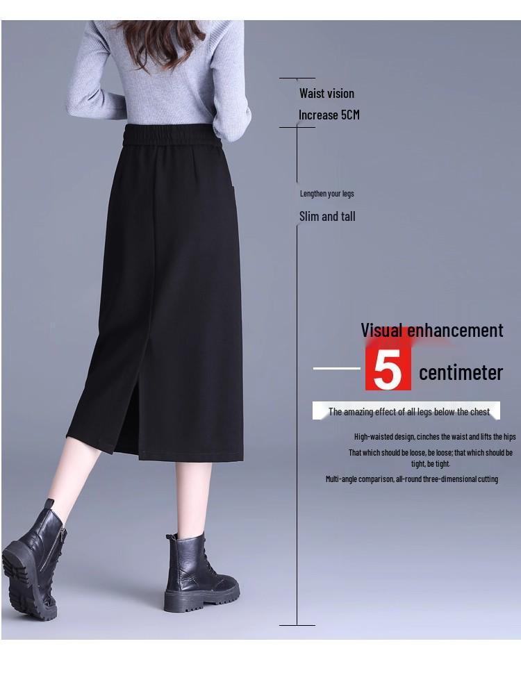 Юбка-карандаш миди большого размера с разрезом для осени/зимы - Доступна с подкладкой или без