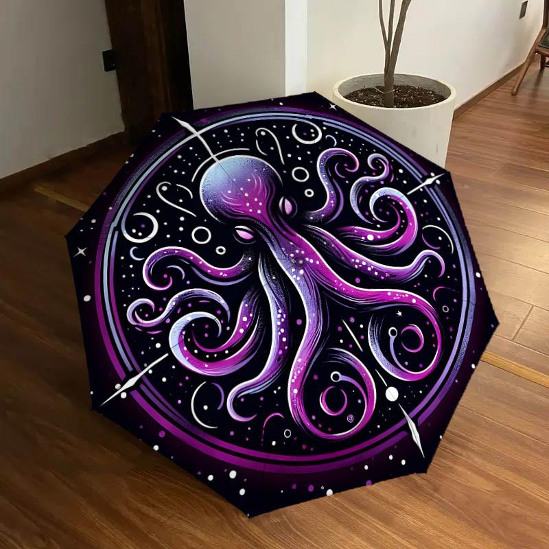 1pc Cosmic Octopus Mandala Umbrella with Plastic Handle,Suitable for All Seasons Home Travel Outdoor UmbrellaDD1208