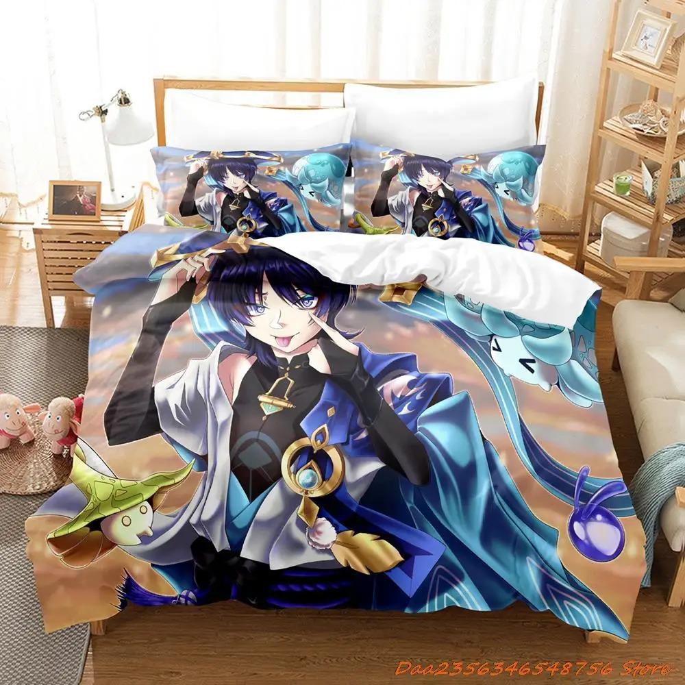Sale Game Genshin Impact Scaramouche Bedding Collection Cartoon Anime ThreePiece Set Adult Kid Bedroom Duvetcover Collections 3D Kawaii