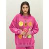 Fruit Party Lemon Strawberry Print Women Pullovers Hip Hop Washed Sweatshirt Loose Casual Sportswear Cotton Top