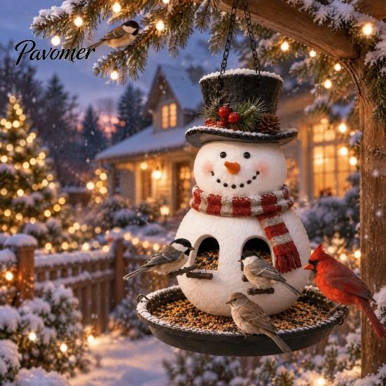 Garden Gift for Bird Lovers Christmas Snowman Hanging Feeder, Resin Decorative Wild Weatherproof Feeding Station Balcony Ornament Yard Patio Balcony,