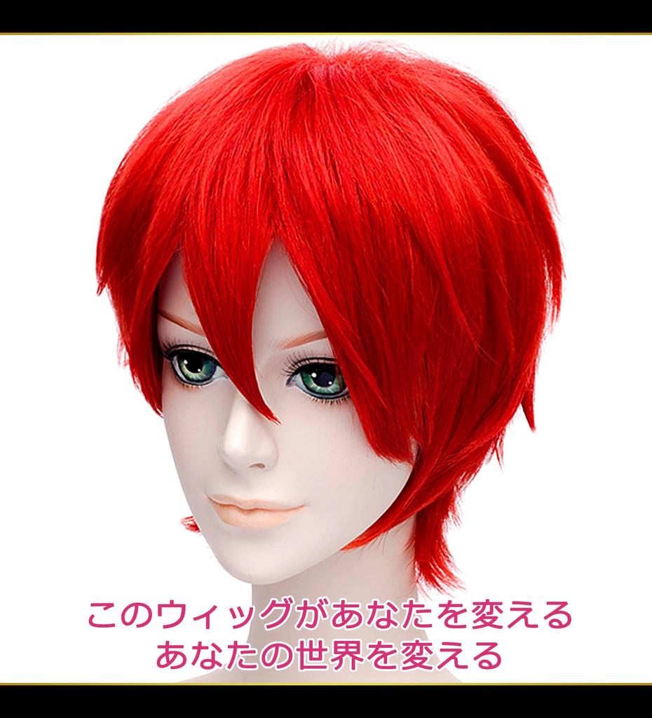 CaseEden Cosplay Includes 2 Wig Nets Wig, Short, 30cm, Heat-Resistant, Red,