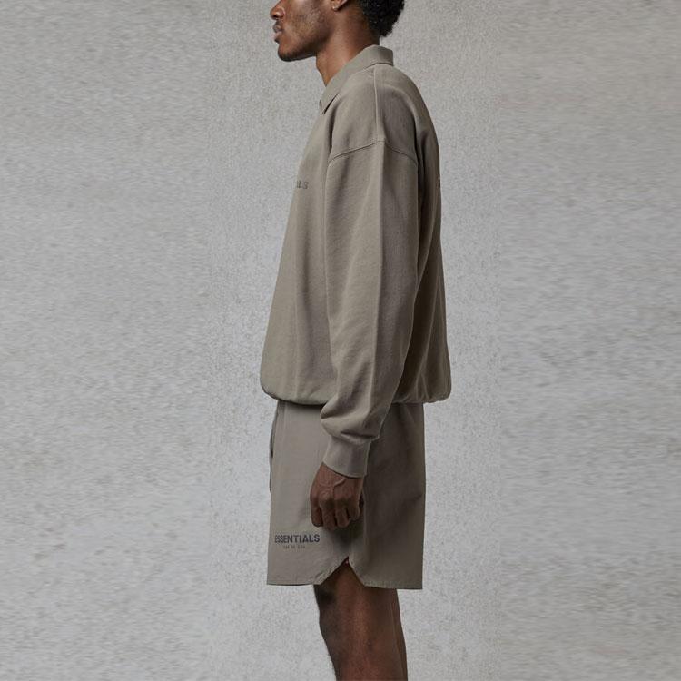 Fear of God Essentials Поло с длинным рукавом FW20 с логотипом-буквой Унисекс Топы Тауп FOG-FW20-355