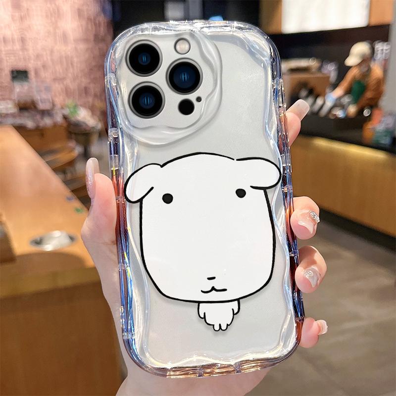 Korean Lovely Line White Puppy Phone Case for iPhone 17 16 E 15 14 13 12 Mini 11 Pro Max 8 7 Plus Liquid Silicone Cover Funda