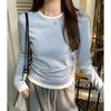 Fake Two-piece Round Neck Splicing Long-sleeved Inner Wear for Women Autumn Right Shoulder Slim Slim T-shirt Petite Bottoming Shirt Top