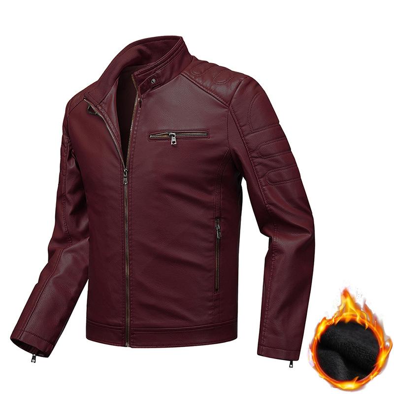 Мужская кожаная приталенная куртка плюс бархатная зимняя куртка мужской мотоциклетный костюм большой размер стойка воротник кожаная куртка мужская