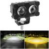 Dual Color White Yellow Light Motorcycle LED Lens Spotlight Double Lenses Spotlight Motorcycles Auxiliary Fog Lamp 1PCS 20W