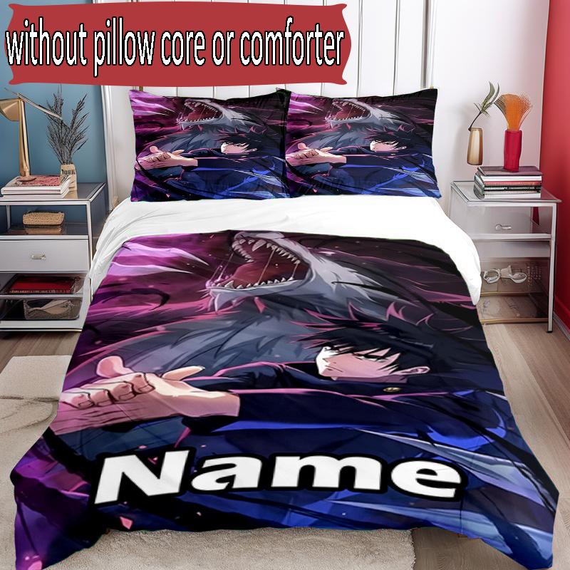 3pcs Duvet Cover Set (1*Duvet Cover + 2*Pillowcase, Without Core), Custom Name Jujutsu Kaisen Pattern Bedding Set, Home Bedroom Decor Gift