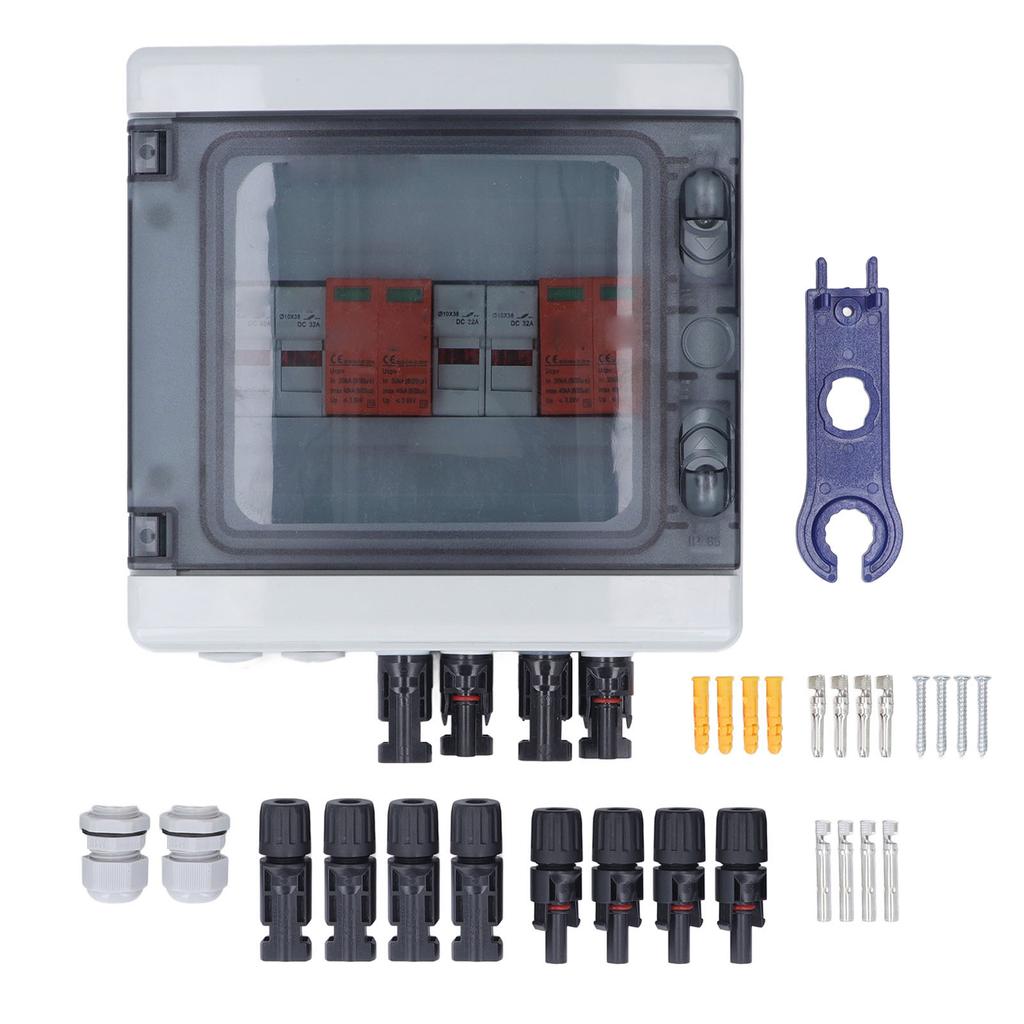 Solar Combiner Box 4 String IP65 Waterproof PV Combiner Box with Surge Protector and 15A Fuse for On Off Grid System
