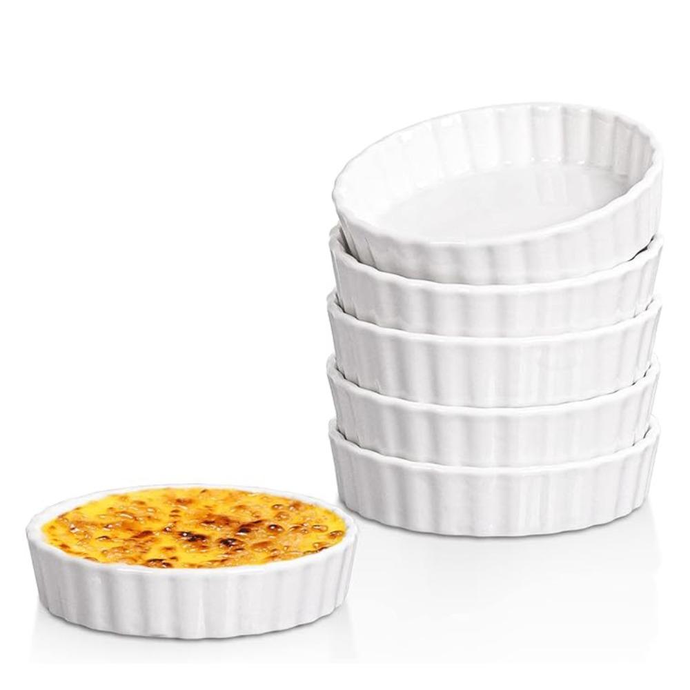 6pcs Shallow Tart Baking Pan Ceramic Souffle Dishes Mini Pie Baking Tray Bakery