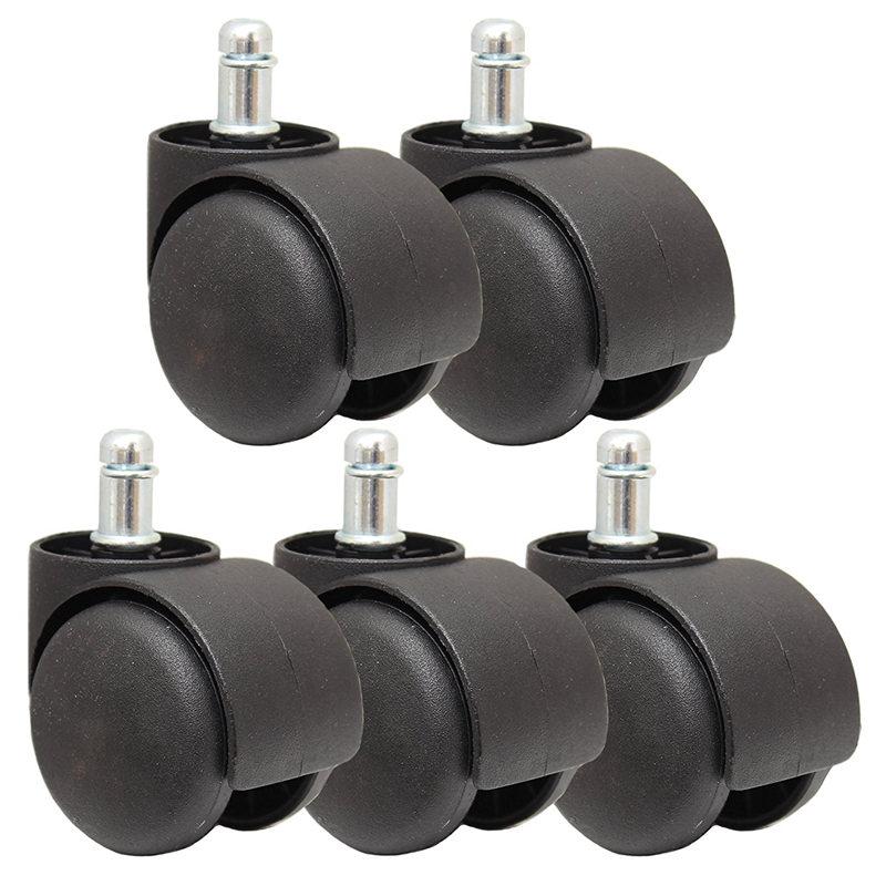50mm Office Chair Roller Castor Wheels - Set of 5 - Black