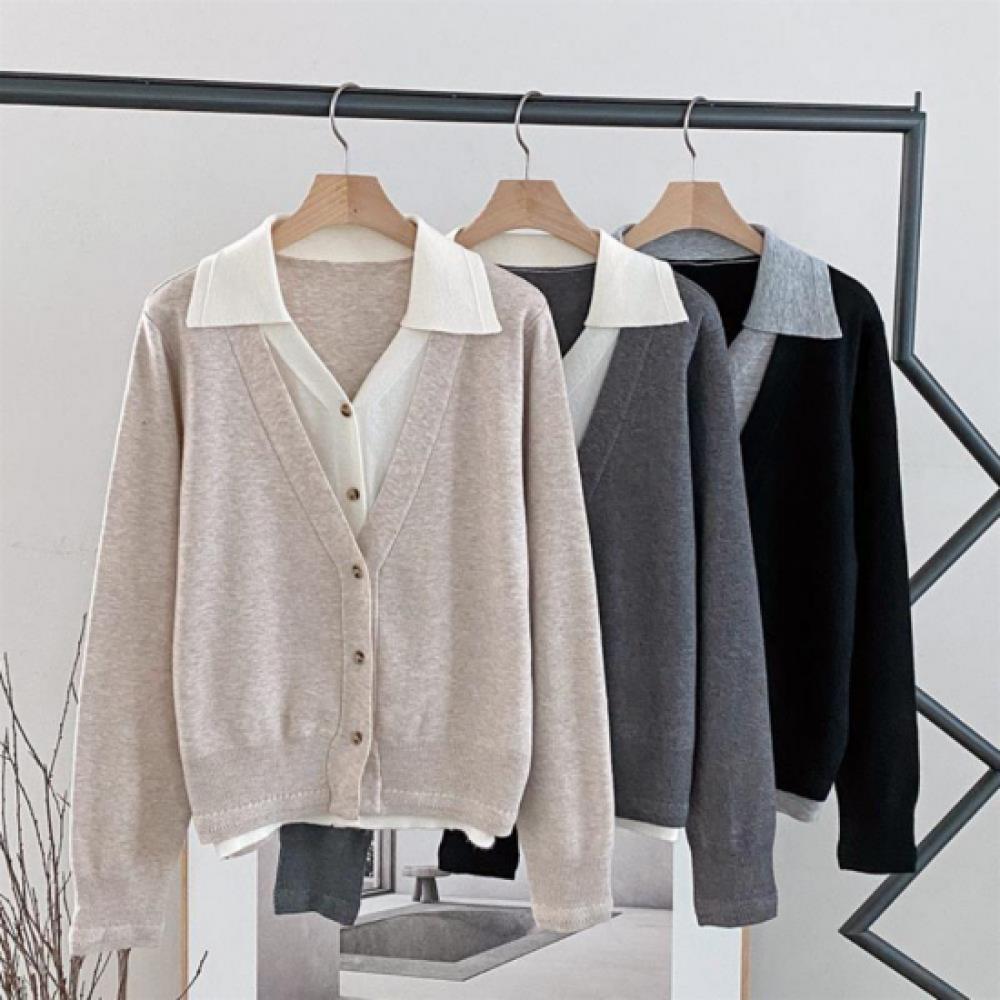 New Arrivals Open Run Women Open Collar Neck Button Knit Classic Layered
