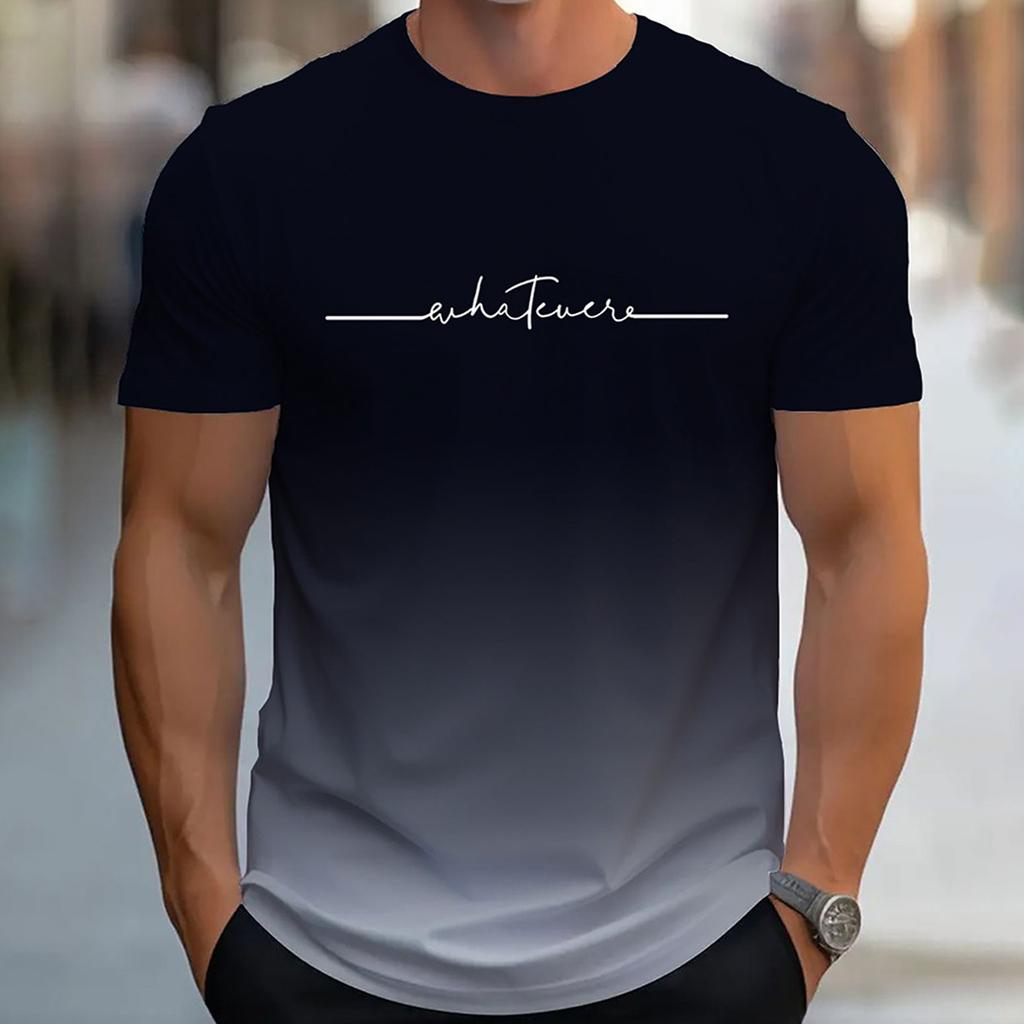 Alphabet 3D Printed Short Sleeved T-shirt Summer Breathable Polyester Simple Round Neck Top