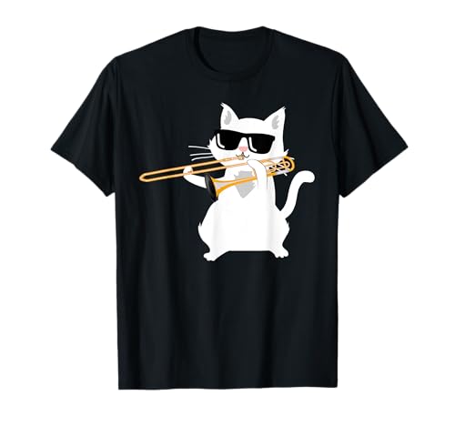 Футболка с кошкой, играющей на тромбоне