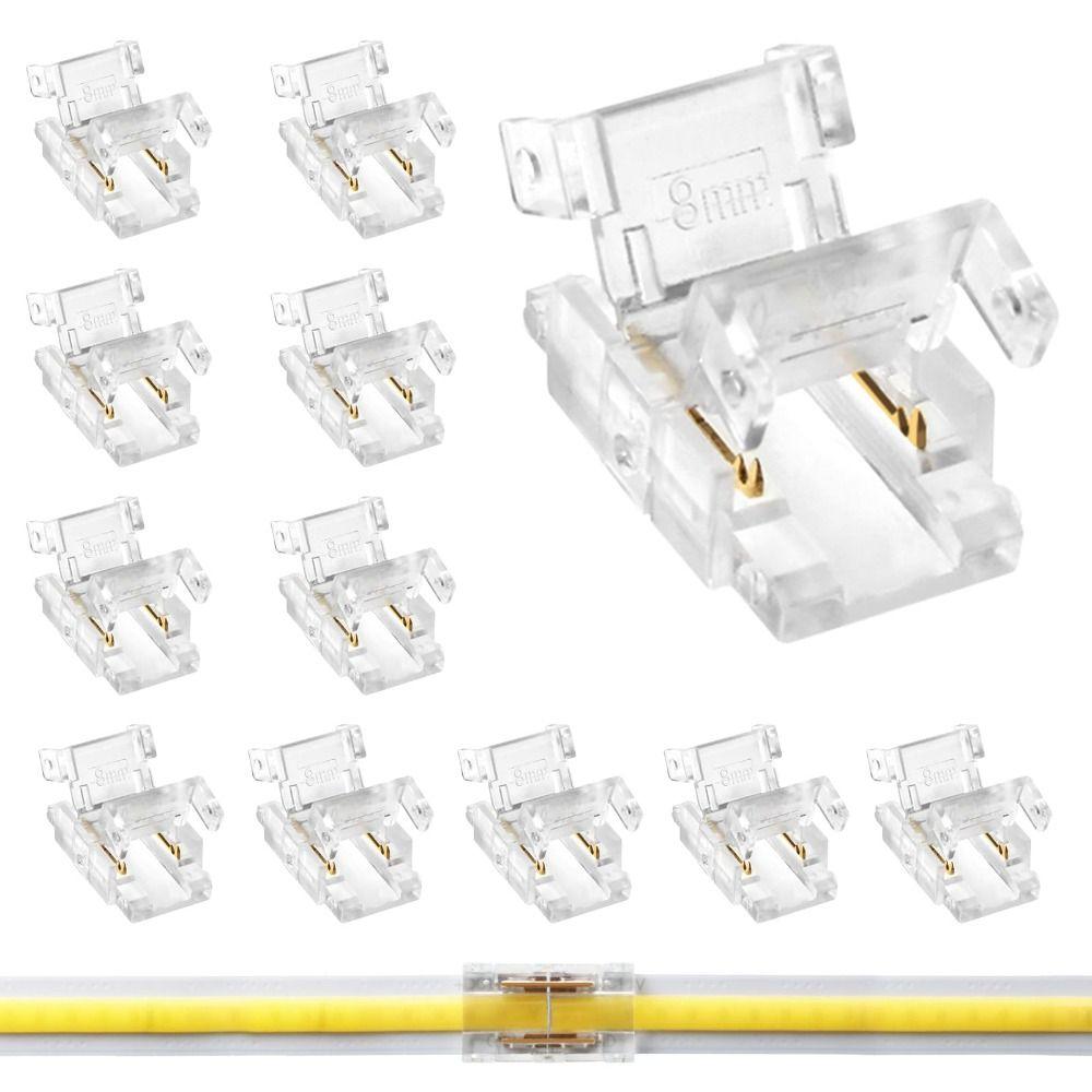 10 шт. 8 мм/10 мм Коннекторы для COB LED ленты Многоразовые DIY Коннекторы для шкафного освещения Без пайки 2-контактные Коннекторы для проводов Осветительные проекты