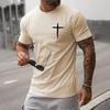 New Men's Fashion Short-sleeved Shirt Summer Comfortable Breathable Cross Print Round Neck T-shirt Sports Fitness Short-sleeved