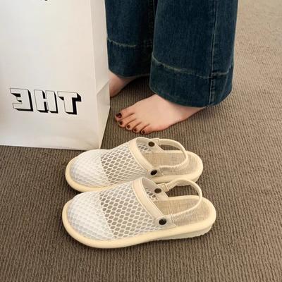 Женские летние сандалии для улицы 2025 новые высококлассные сетчатые туфли с перфорацией, которые можно носить двумя способами, туфли-шлепанцы с закрытым носком на одной педали