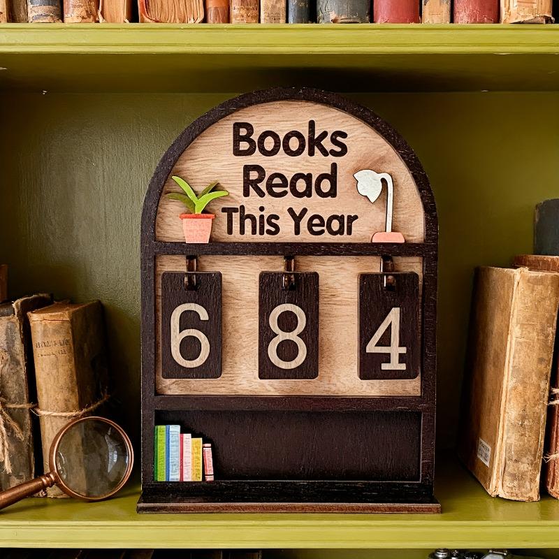 Деревянный годовой книжный счетчик-украшение-дисплей Этот годовой трекер чтения может отслеживать до 999 книг Украшение для книжной полки в офисе