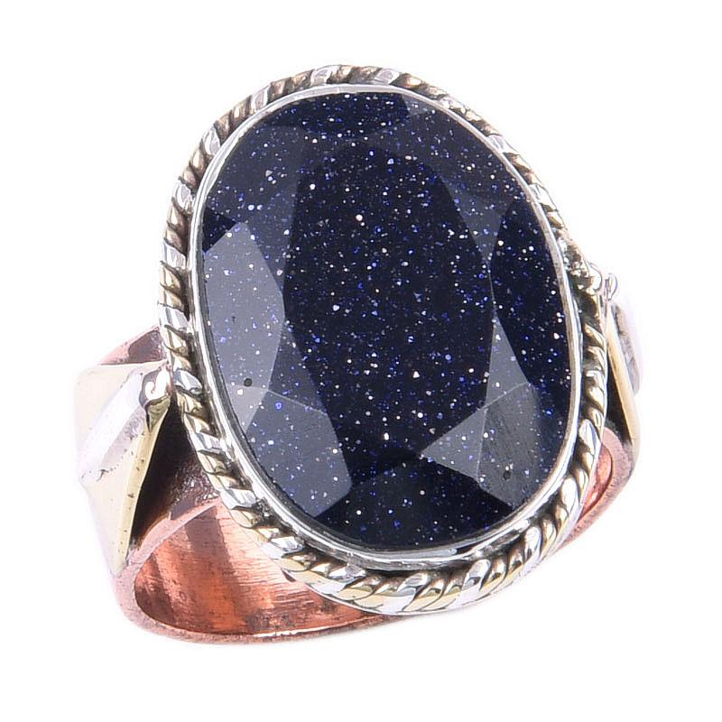 Кольцо в подарок из двухцветного серебра 925 пробы с натуральным солнечным камнем S.6 o9S22