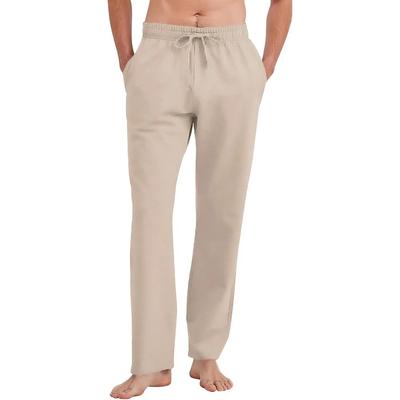 Летние мужские дышащие льняные брюки свободного кроя однотонные легкие брюки эластичная талия повседневные пляжные брюки